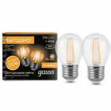 Светодиодная лампа Filament Шар E27 5W 2700К 2/100 (2 лампы в упаковке) Gauss