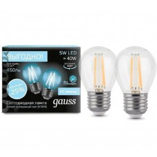 Светодиодная лампа Filament Шар E27 5W 4100К 2/100 (2 лампы в упаковке) Gauss