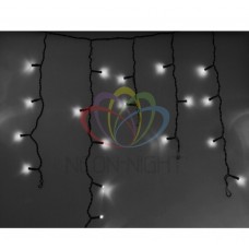 Гирлянда NEON-NIGHT Айсикл (бахрома) светодиодная, 2,4 х 0,6 м., черный провод, 220В, диоды белые 255-032