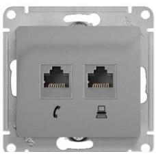 GLOSSA Розетка двойная RJ11+RJ45, кат.5E, механизм, АЛЮМИНИЙ Schneider Electric