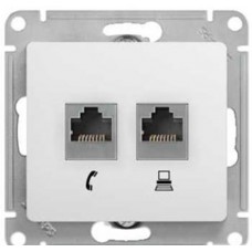 GLOSSA Розетка двойная RJ11+RJ45, кат.5E, механизм, БЕЛЫЙ Schneider Electric