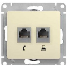 GLOSSA Розетка двойная RJ11+RJ45, кат.5E, механизм, БЕЖЕВЫЙ Schneider Electric