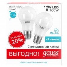 Светодиодная лампа LED Elementary A60 12W E27 4100K 2/100 (2 лампы в упаковке) Gauss