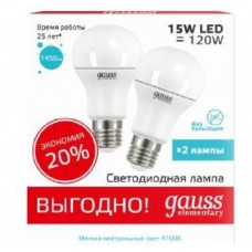 Светодиодная лампа LED Elementary A60 15W E27 4100K 2/50 (2 лампы в упаковке) Gauss