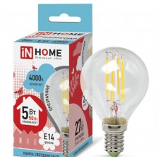Светодиодная лампа LED-ШАР-deco 5Вт 230В Е14 4000К 450Лм прозрачная IN HOME IN HOME