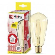 Светодиодная лампа LED-ST64-deco 5Вт 230В Е27 3000К 450Лм золотистая IN HOME IN HOME