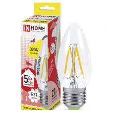 Светодиодная лампа LED-СВЕЧА-deco 5Вт 230В Е27 3000К 450Лм прозрачная IN HOME IN HOME
