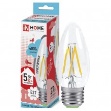 Светодиодная лампа LED-СВЕЧА-deco 5Вт 230В Е27 4000К 450Лм прозрачная IN HOME IN HOME