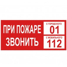 Плакат "При пожаре звонить 01" 200х100мм TDM