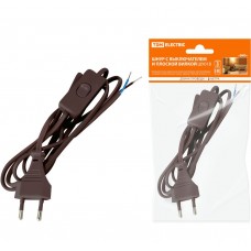 Шнур с выключателем и плоской вилкой ШУ01В ШВВП 2х0,75мм2 2м. коричневый "ЭКО" TDM